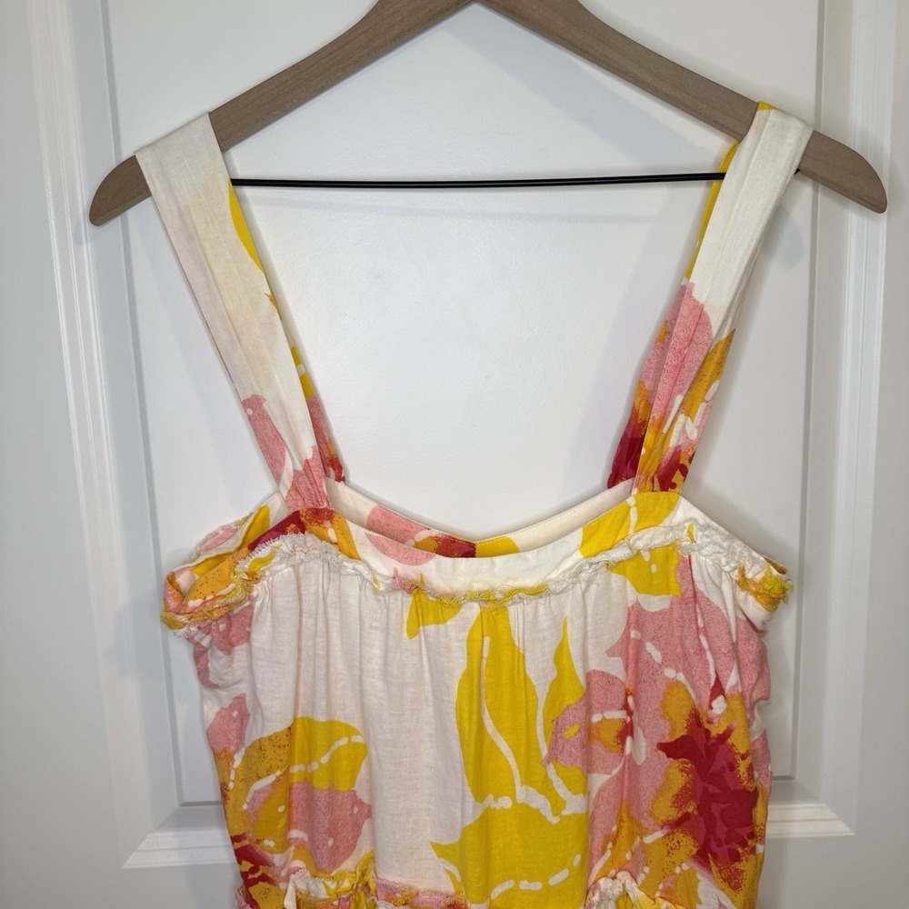 Free People Moonshine Midi Dress Floral Linen Blend Boho Yellow Pink White Small - Picture 4 of 14